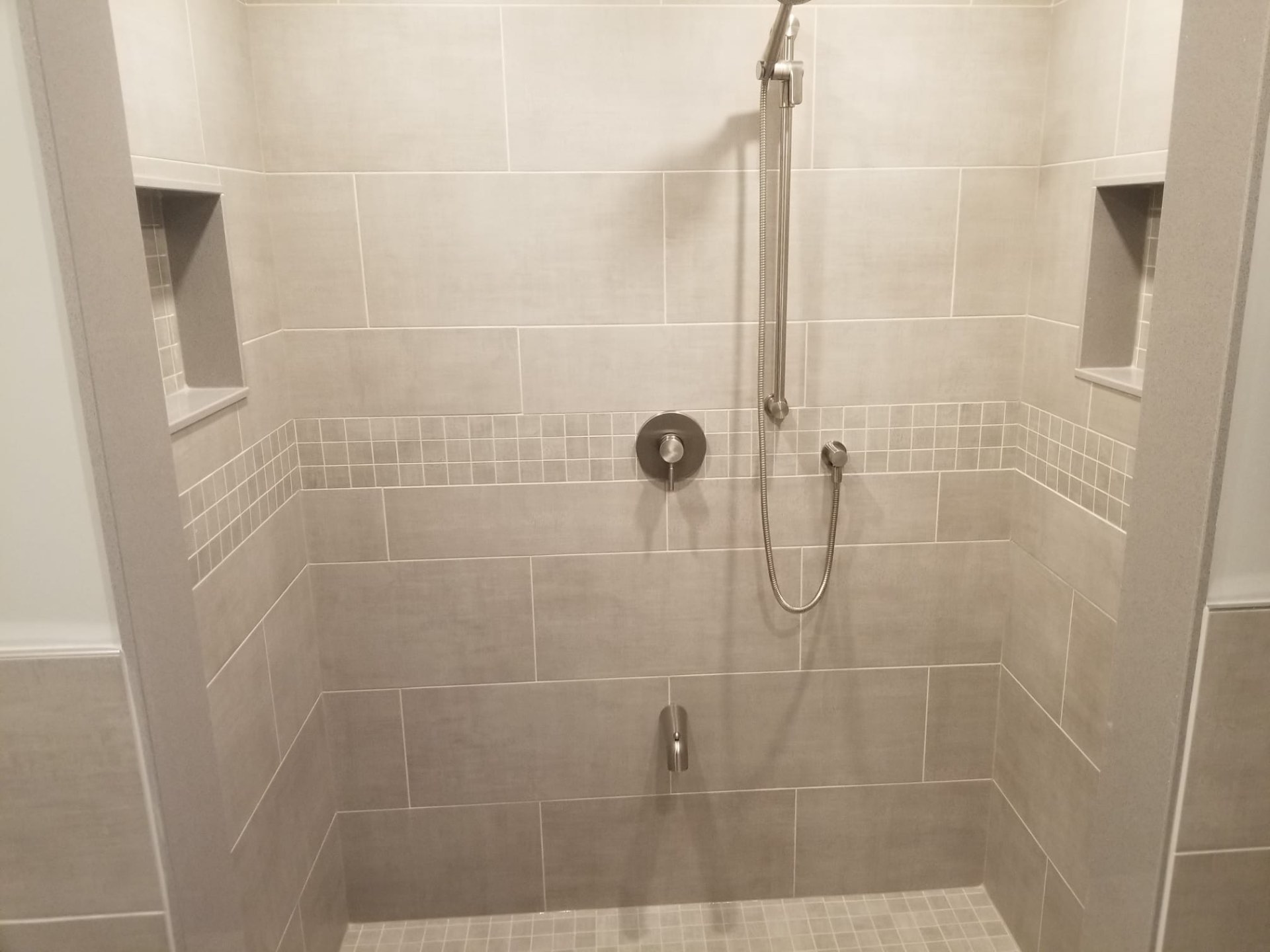 Large-format tile walk-in shower