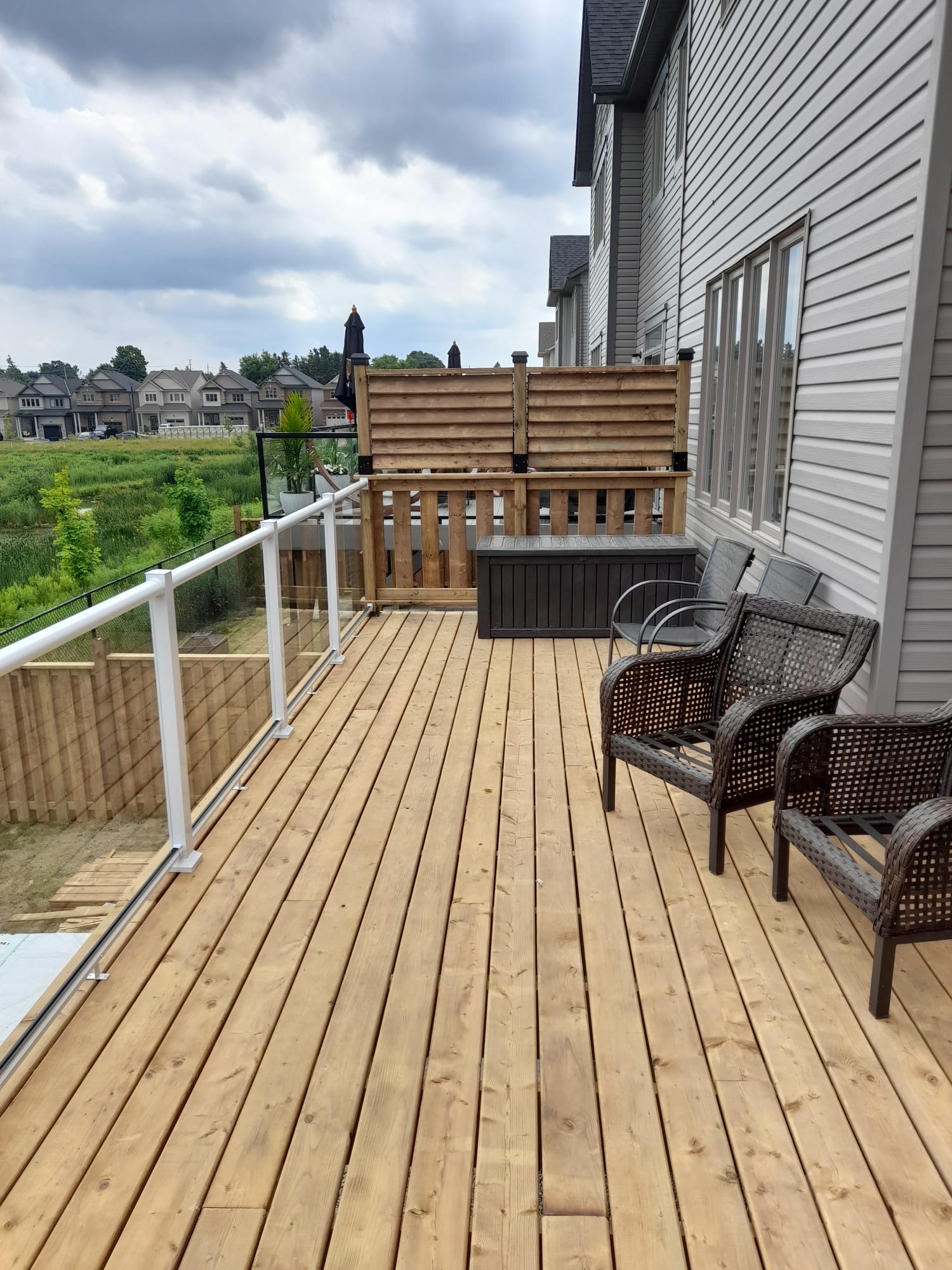 Cedar deck with glass railing