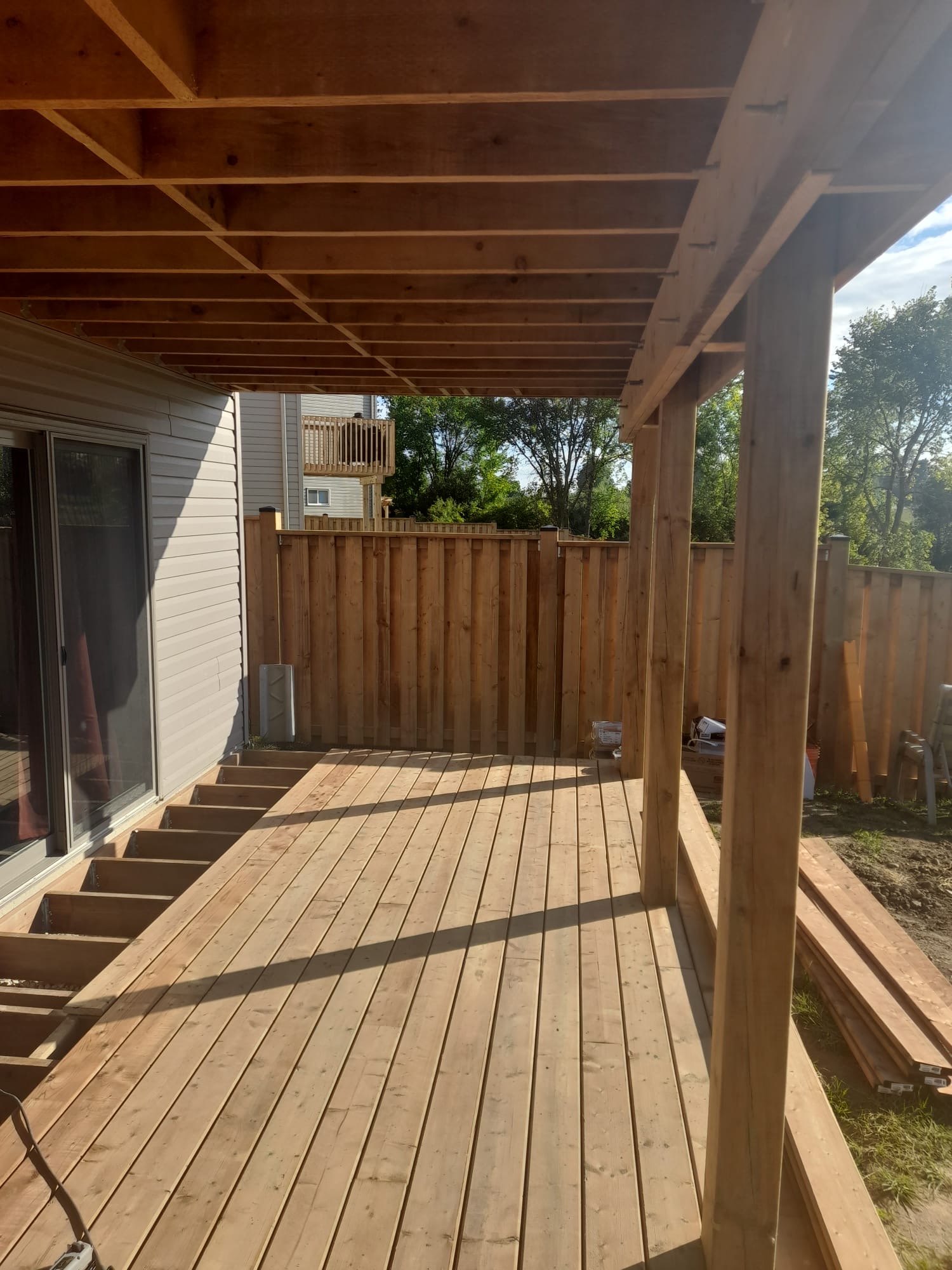 Covered cedar deck